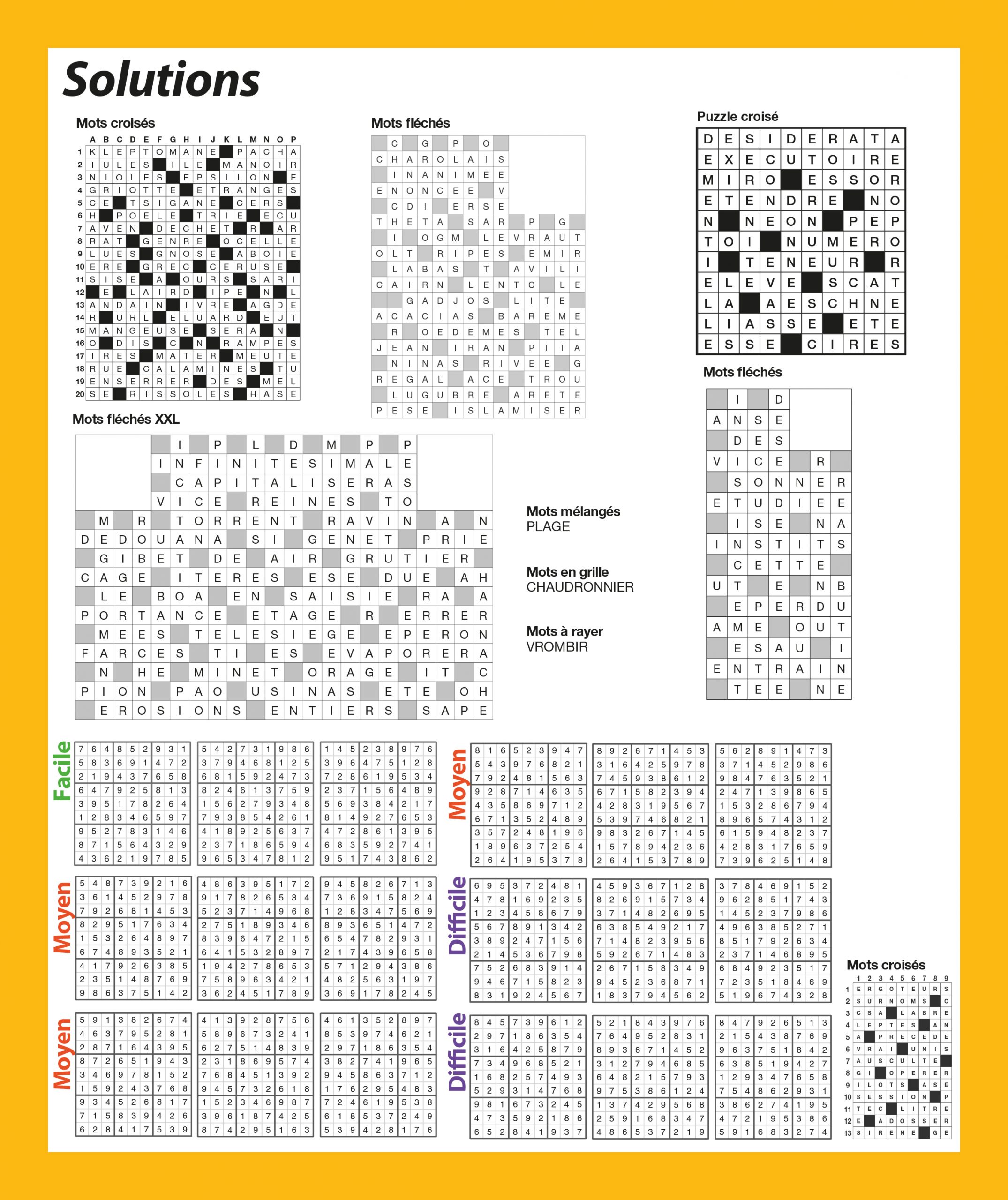 SOLUTIONS MOT FLÉCHÉS SUDOKU